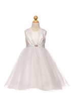 White Satin & Organza Flower Girl Dress